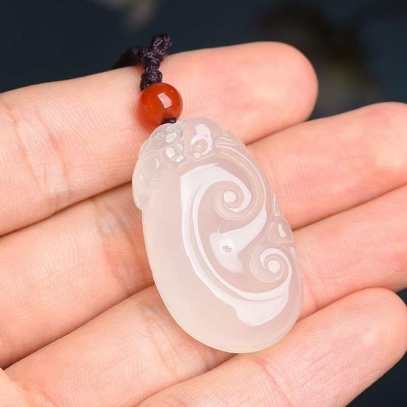 Pendant Ruyi White Moonlight Chalcedony Dragon Head Ruyi Necklace