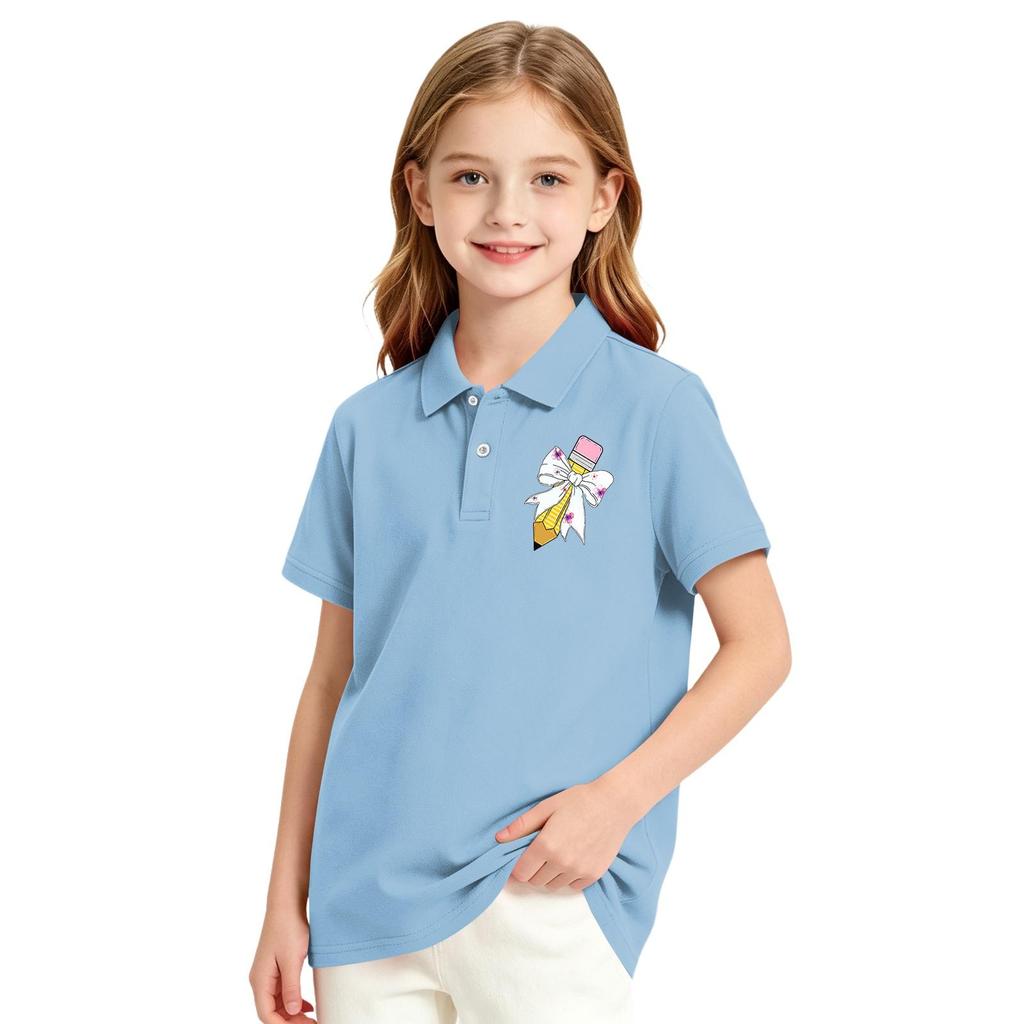 Girls Casual Short Sleeve Print School Uniform T-Shirt for Back To School and Everyday Wear