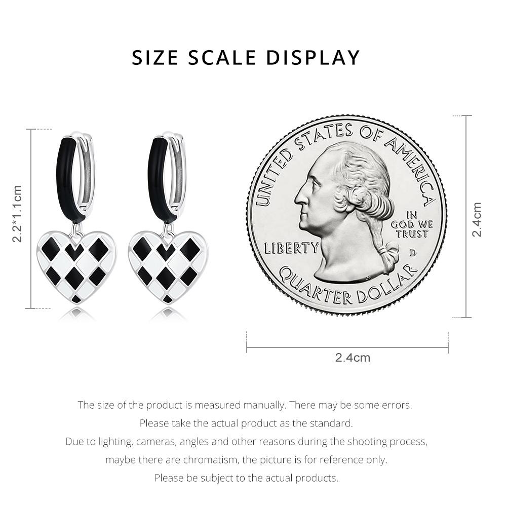 Cercei cu zăbrele rombice de dragoste din argint Sterling 925 BAMOER pentru femei Moda pandantiv inimă alb-negru pentru fete Cadou de nuntă