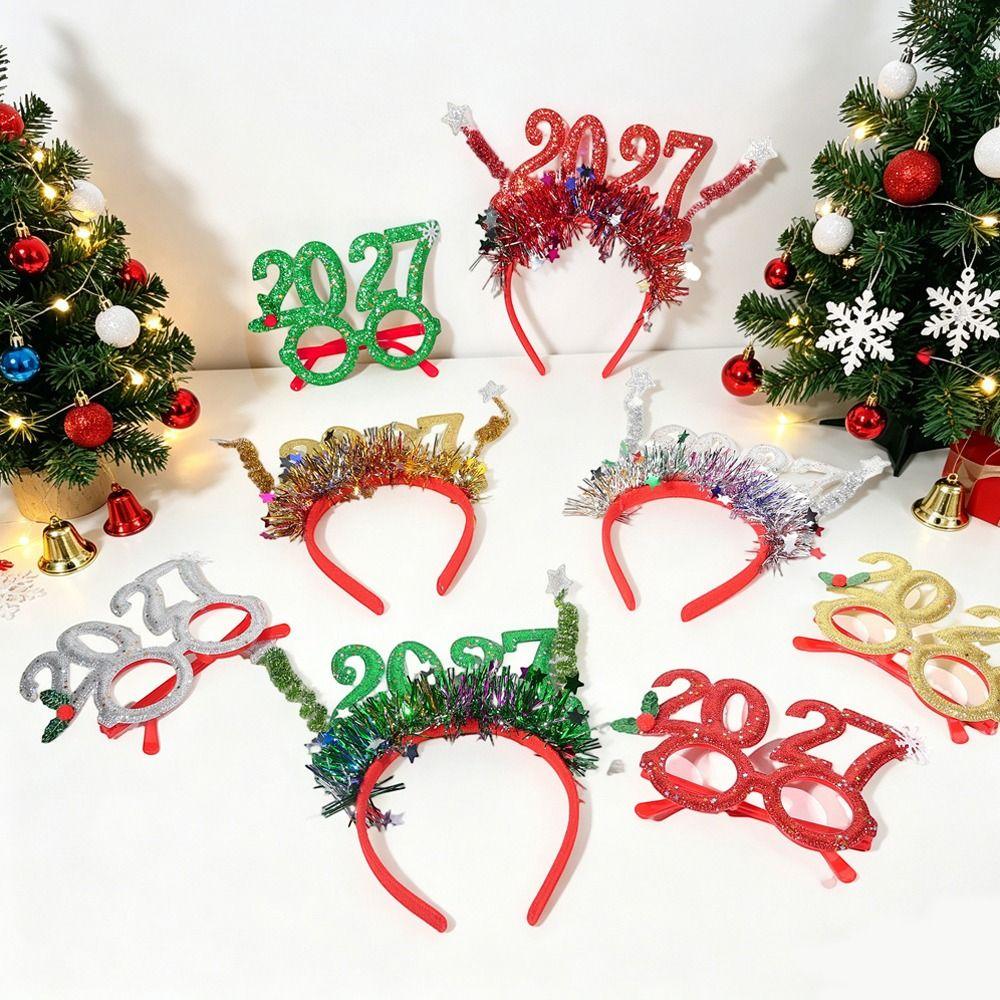 Sequin 2027 New Year Headband Sweet Christmas Headpiece Star Strip Headwear  New Year Dress Up