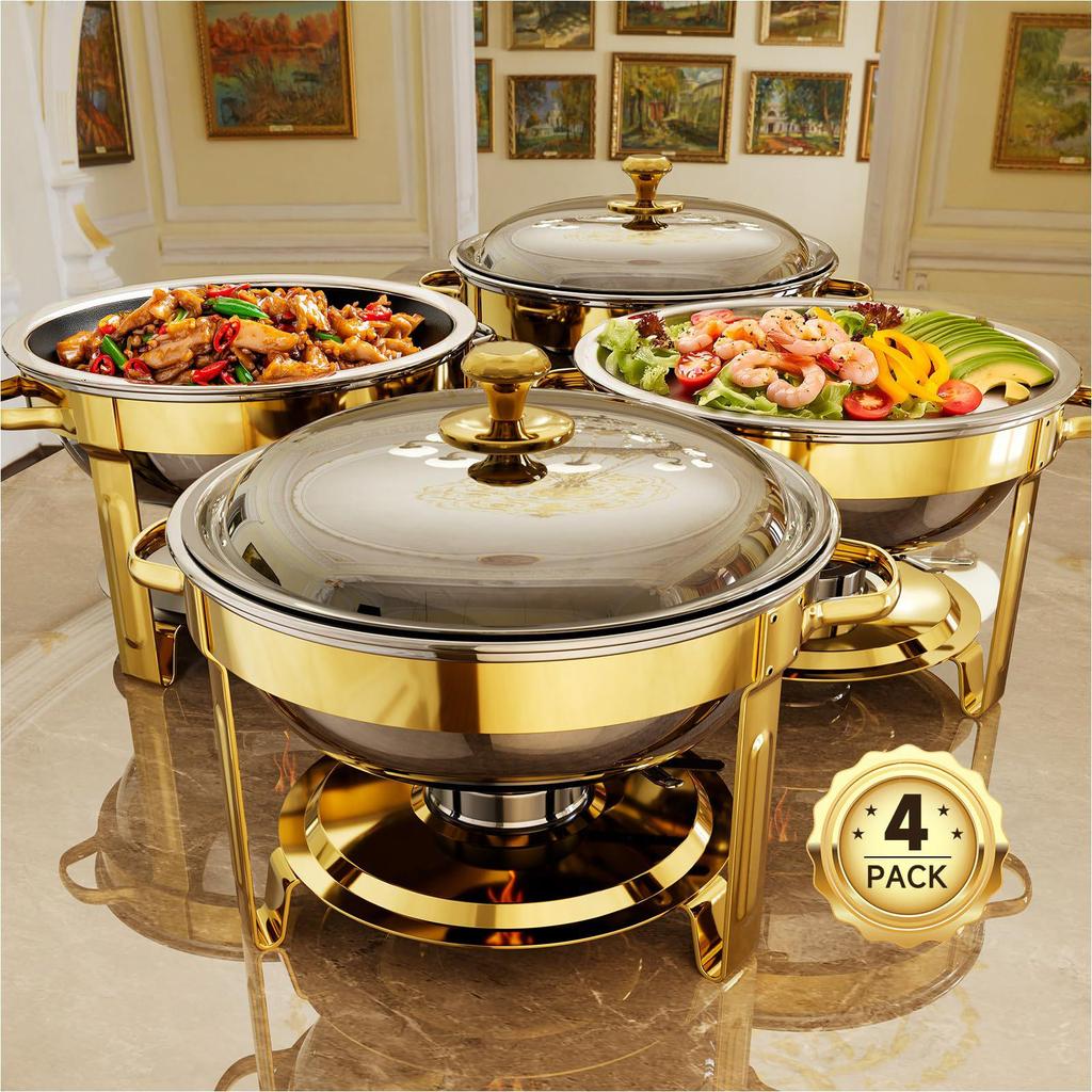 Small Round Stainless Steel Buffet Stove - Gold Alcohol Heater for Hotels and Restaurants