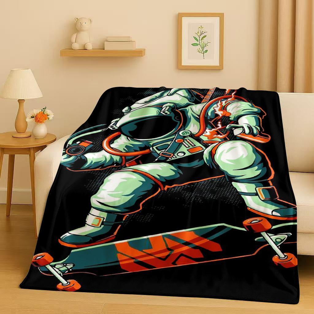 3D Cartoon Astronaut Spaceman Planet Flannel Blanket,Ultra Soft Plush Throw for Home Bedroom Bed Sofa Cover Kid Christmas Gift