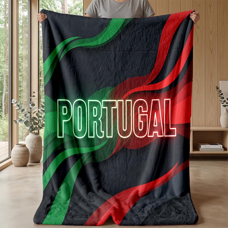 Portugal Football Printed Flannel Blanket Skin Friendly Warm Decorative Throw for Indoor Couch Bed Daily Use