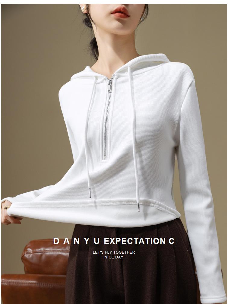 Women's Black Half-Zip Fleece Hoodie - Thickened Base Layer for Autumn/Winter 2025