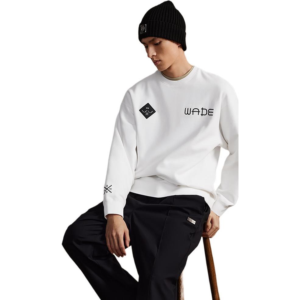 Li-Ning Li Ning X DFT Print Letter Crew Neck Pullover Fleece Lined Long Sleeved Sweatshirt Unisex Ivory AWDTB79-2