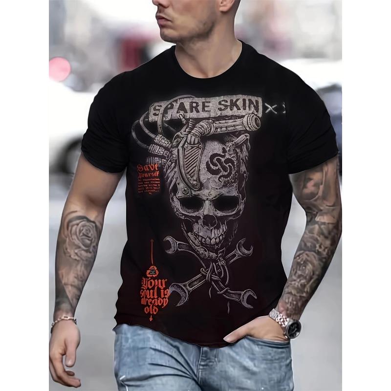 Herren T-Shirt Neuheit Totenkopf 3D Druck Kurzarm T-Shirt Tops Punk Stil Rundhals T-Shirt Sommer Outdoor Übergroße Kleidung