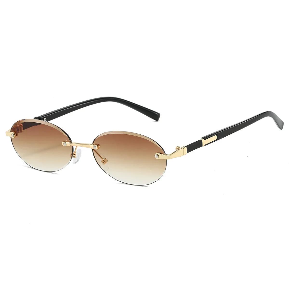 

New Rimless Oval Sunglasses New Fashion Gradient Ocean Lenses Shades Trendy Vintage Brand Design Decorative Sun Glasses 1PC