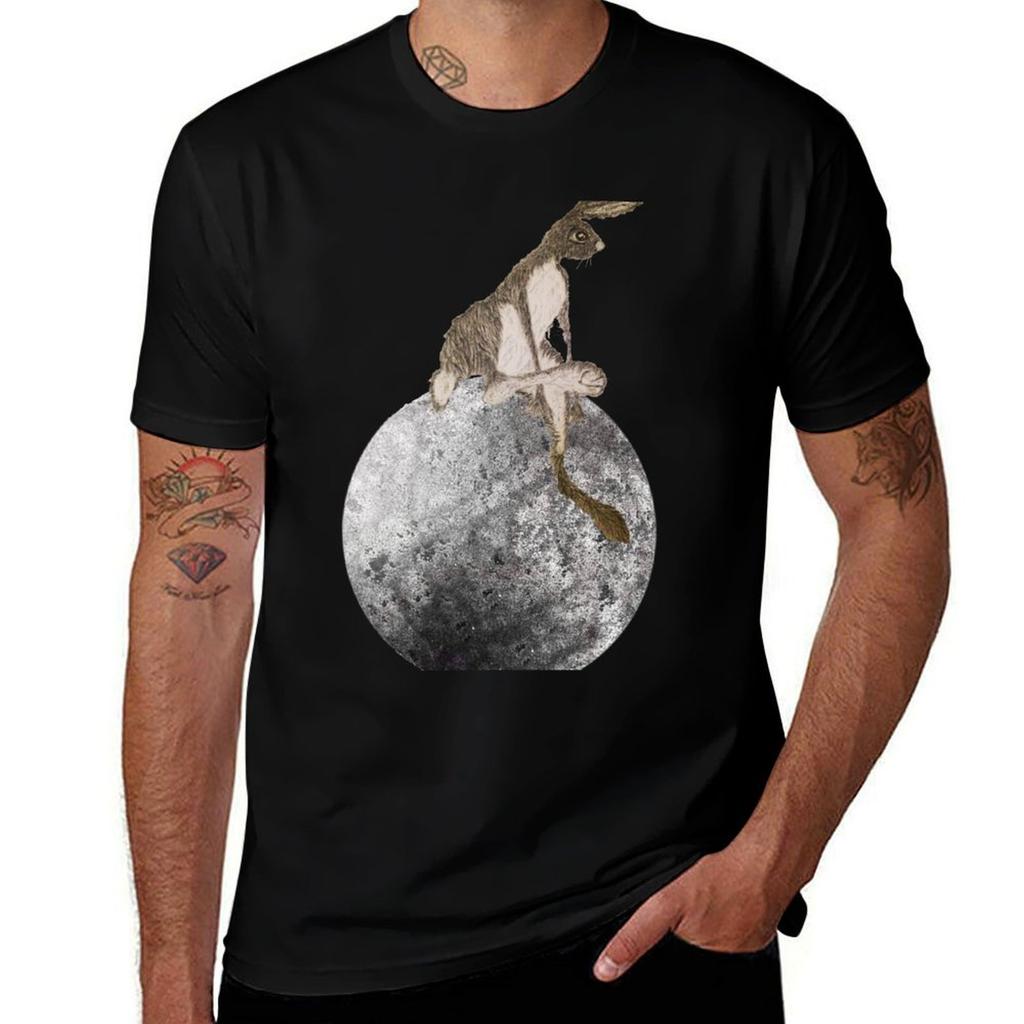The Hare Jumped Over The Moon Hj01 Tshirt Basic Short Sleeve Cotton Blend Tshirt