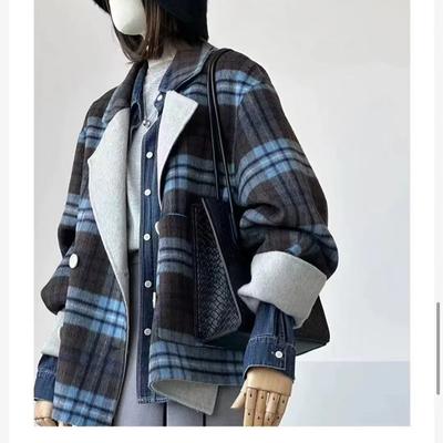 New Autumn and Winter Double-sided Wool Coat Short Korean Style Loose Small Plaid Woolen Coat