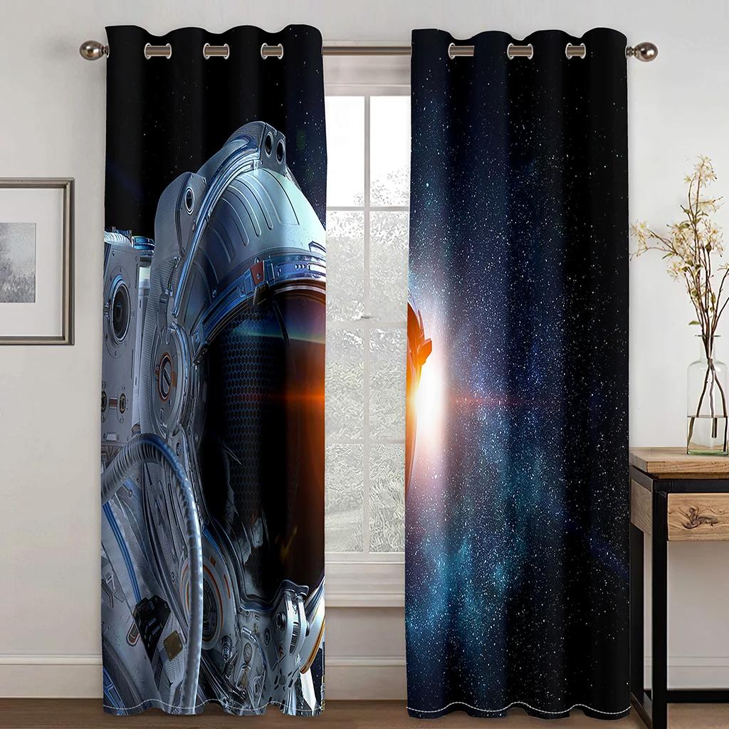 Personalized Creative Astronaut Pattern High Blackout Curtains Technology Sense Starry Sky Space Shading Drape Bedroom Curtain