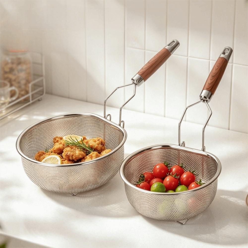 Wood Grain Wood 304 Stainless Steel Skimmer High Feet Kitchen Strainer Basket Soy Milk