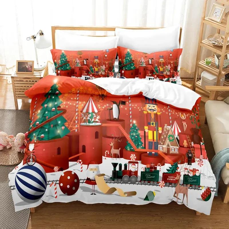 Christmas Bedding Set Polyester Duvet Cover Quilt Comforter Pillow Case 3D Red Double Full King Queen Twin Single 2/3Pcs Bedroom