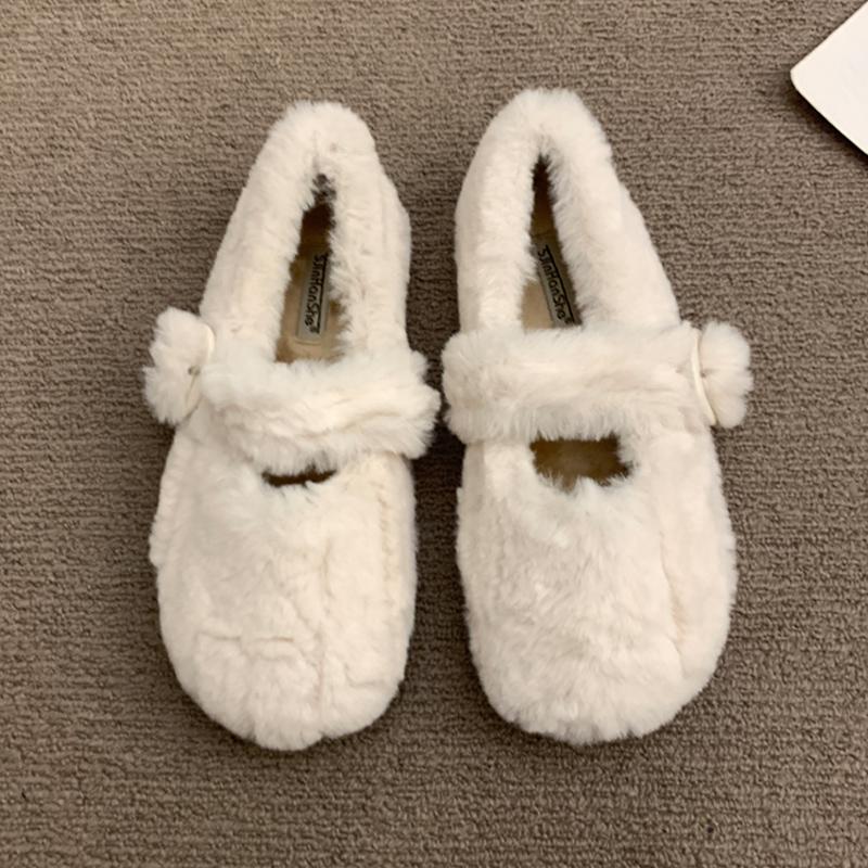Winter Flats Women Shallow Loafers Shoes Designer Short Plush Buckle Casual Shoes 2025 Trend Walking Warm Cozy Chaussures Femme