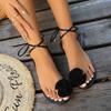 Fashion 2025 Summer Slip-On Women's Sandals Fashion Flower New Lace-up Rome Pinch Toe Plus Size 43 Flat Sandals Zapatos Buty Damskie