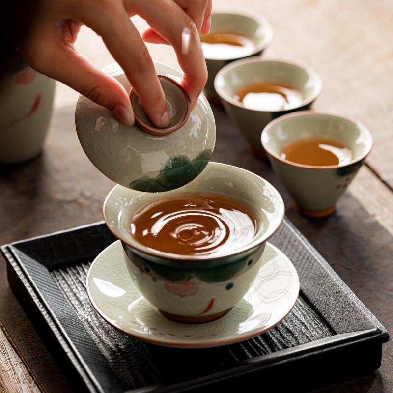 ZJ Hand-painted Ge Kiln Ceramic Gaiwan