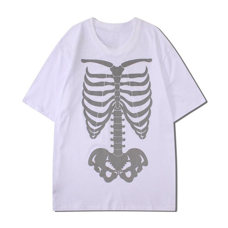 American Hip Hop Oversize Mourning 3M Bones Spine Skeleton Diablo Retro Mens and Womens Short Sleeve TShirt