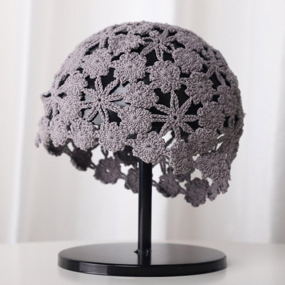 Flowers Knitted Hat Hollowed Out Skullies Hat Breathable Sun Visor  for Women