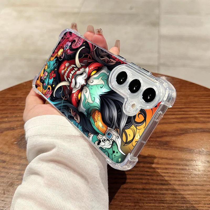 Japanese Culture Oni Mask Samurai Phone Case For Samsung Galaxy S25 FE S26 S24 S23 S22 S21 S20 Ultra S26 Plus S25FE Clear Cover