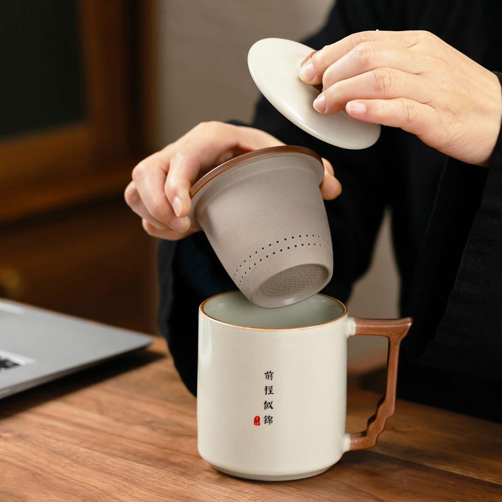 Ru Kiln Office Cup Tea Separation Large-capacity Teacup with Lid Ceramic Tea Cup Company Business Souvenir