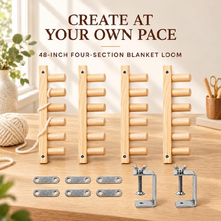 Pegs-Rail Blanket Frame Set with Table-Clamp Hardware, Adjustable Wood Weaving Setups for Bulky Yarns Blanket, Throw, and Tapestry Projects
