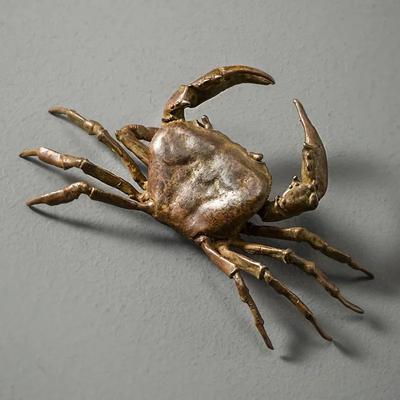 Metal Crab Figurine Ornament Bronze Vintage Miniature Animal Figurine Simulation Crab Model Toy Desk Ornament Home Decor Crafts