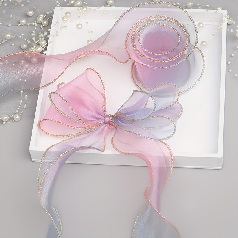 4cm X 10Yards/Roll Wrapping Ribbon Bouquet Packaging Sewing Accessories Party Colorful Gradient Hair Accessory Making Multi-Color