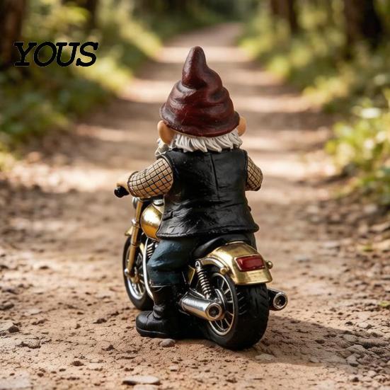 Dwarf Resin Sculpture Gnome Riding Retro Motorcycle Figurine, Motorbike Statue Desktop Ornament Sculpture, for Home Office Desk Bookshelf