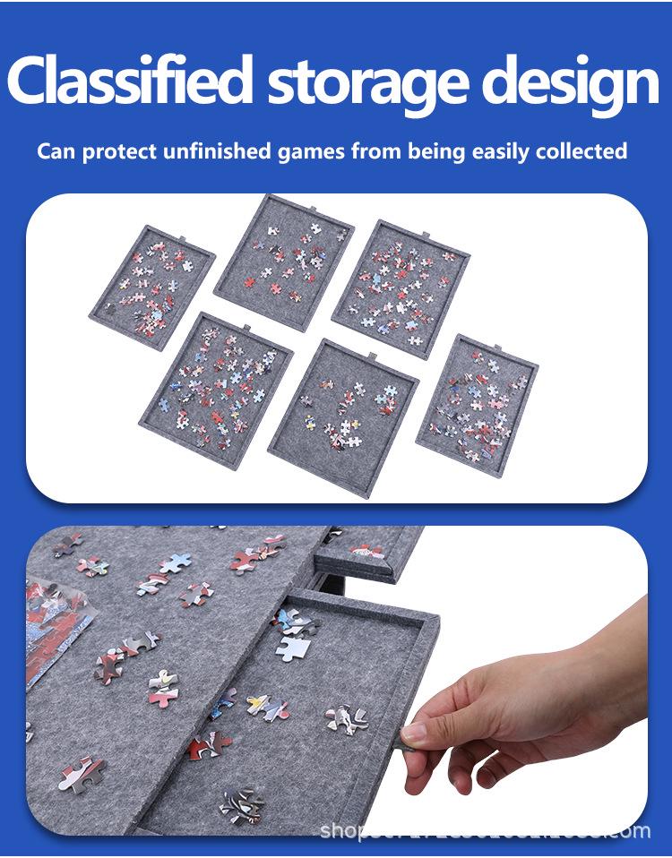 Jigsaw Puzzle Sorting Felt Board with 6 Drawers - Non-slip, Foldable, Tiltable Children's Easel.