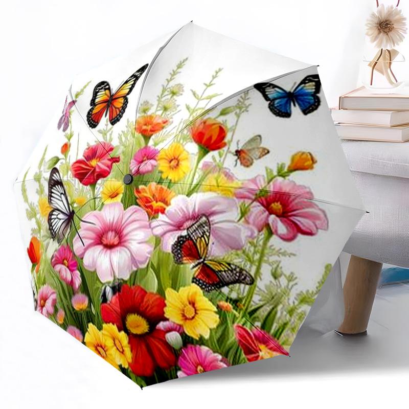 Ombrello Automatico a Fiore con Stecca Robusta a 8 Stecche Costruzione Robusta per Donne/Uomini Ombrello con Fantasia Vivace