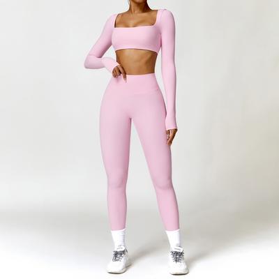 2PCS Yoga Suit Sports Set Women Quick-Drying Gym Set Women Tracksuit Running Workout Long Sleeve Sports Shirt Yoga Clothing
