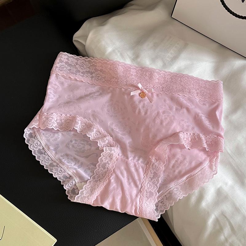 Ladies Summer Thin Sexy Pure Desire Lace Ice Silk Cotton Crotch Close Skin Triangle Briefs