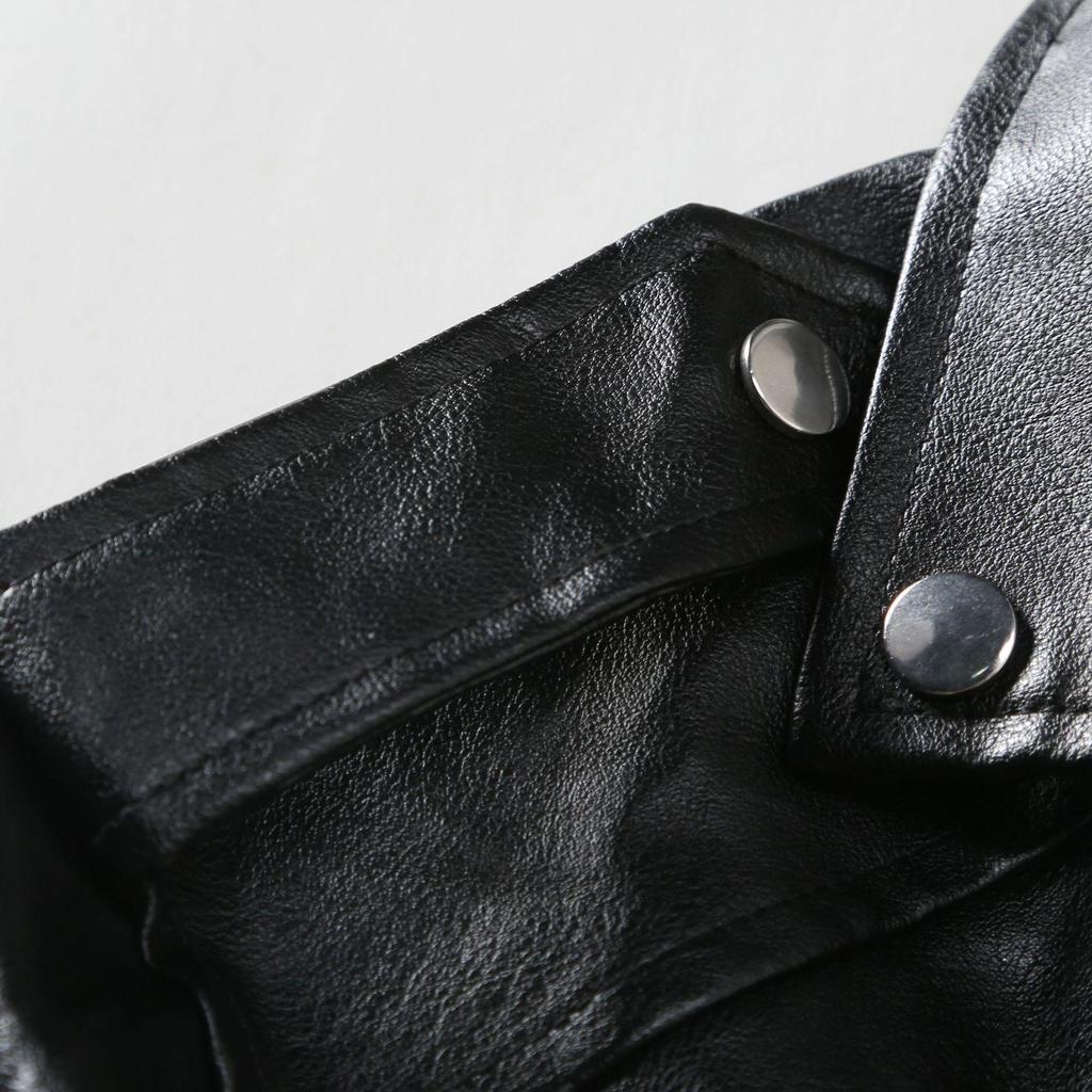 Erkek İnce Kesim Asimetrik Fermuarlı Deri Ceket - İngiliz Moda Motosiklet Stili