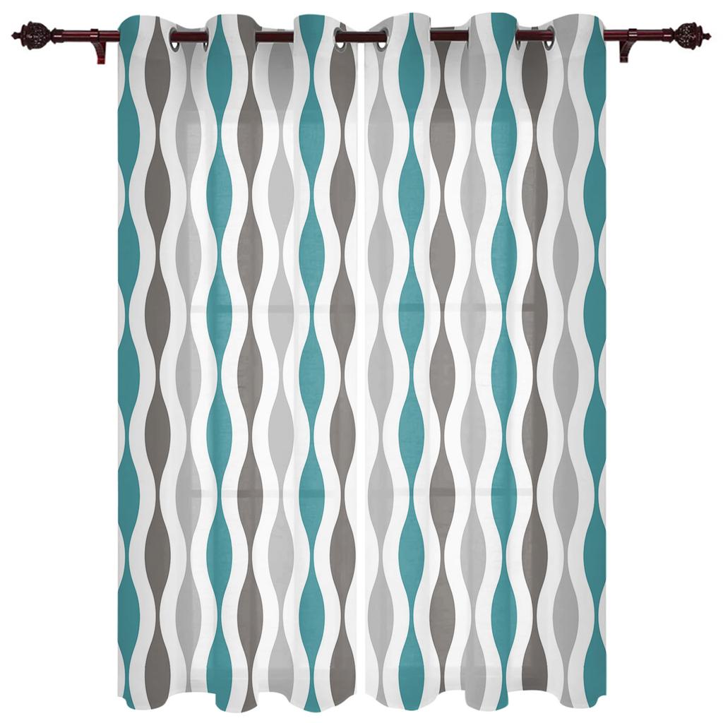 Geometric Blue Grey Medieval Print Window Curtains for Living Room Kitchen Curtain with Valance Kids Room Home Decor