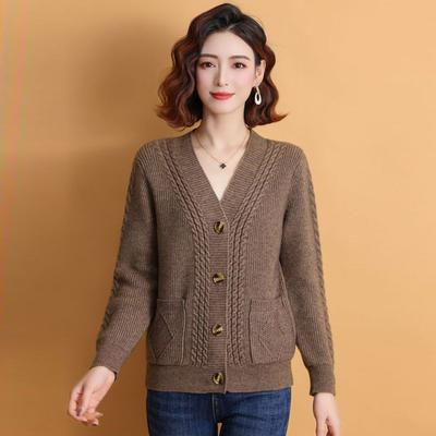 Cardigan Sweater Coat Women Spring and Autumn 2023 Long Sleeve Shawl Solid V-neck Long Sleeve Sweater Knitted Cardigan Female