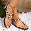 Pearl Studs Clip Toe Sandals Women String Bead Metal Ring Flip Flops Fairy Anti-skid Beach Sandalias All-match Jelly Shoes Woman