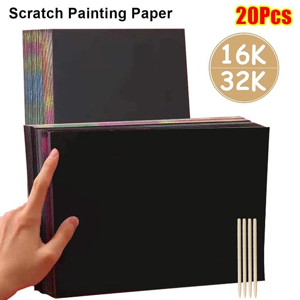 Papel para rayar de 16/32K con palo de bambú, 20 unidades, kit de pintura artística, papel de dibujo duradero