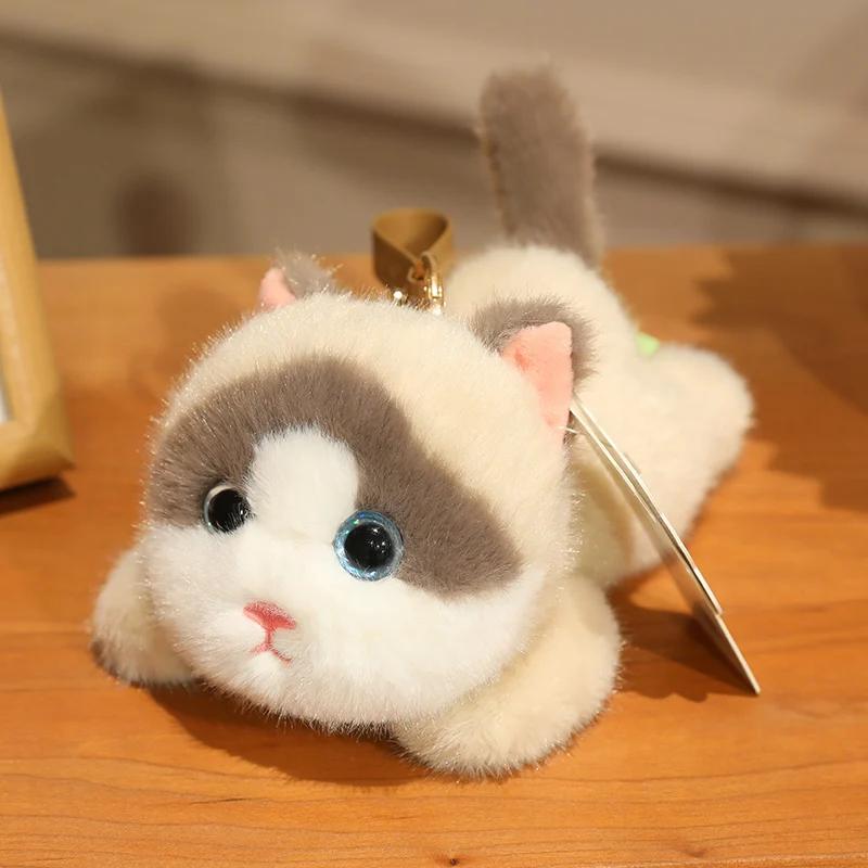 Schattige Realistische Kat Pluche Hanger Zacht Pluizig Gevuld Siamees Calico Ragdoll Kat Pop Leuke Kat Tas Hanger Voor Rugzak Decoratie 15cm