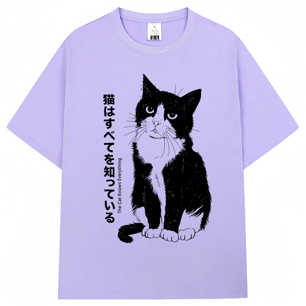 Japanese Style Funny Black Kawaii Cat Anime T Shirts Men Women Trendy Vintage Harajuku Tshirt Oversized Cotton Tees Streetwear