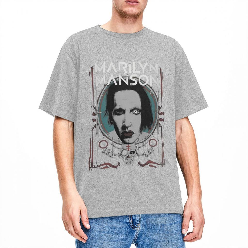 Vintage Marilyn Manson TShirts Men Women Crew Neck Cotton T Shirt Gothic Rock Music Short Sleeve Tees 6XL Clothing