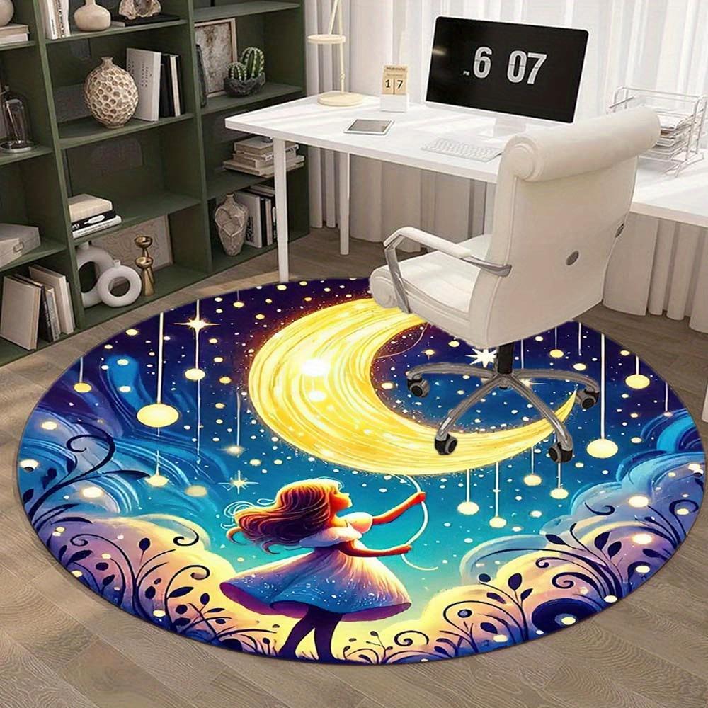 Moon Girl Round Rug Suitable For Office Reception Office Chair Protection Carpet And Also Suitable For Gifts To Relatives And Friends