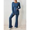 Women's Autumn and Winter Long Sleeve Top Solid Colour Casual Slim Homewear Pants Suit