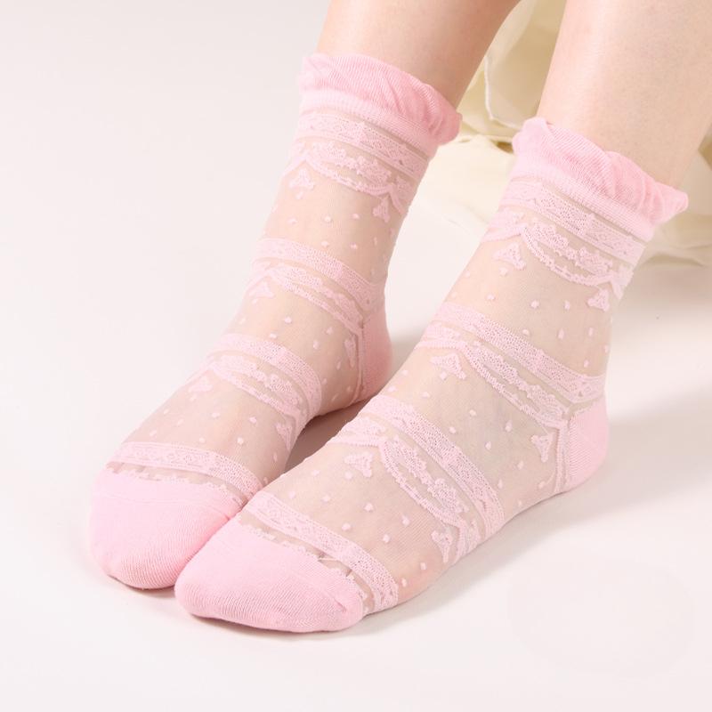 Women's Summer Thin Fashion Cool Transparent Hollow Out Flower Crystal Stockings