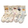 Female Summer Thin Cartoon Illustration Dog Star White Medium Tube Cotton Socks
