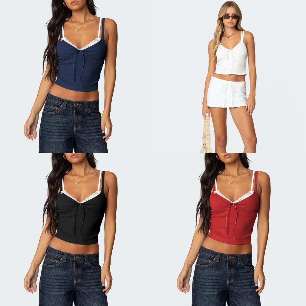 Sexy Lace Spliced Camisole With Double Straps For Street Style Women