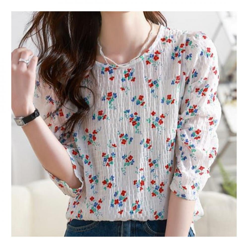 Navava 5 Sleeve Puff Floral Blouse Round Neck Nb2004