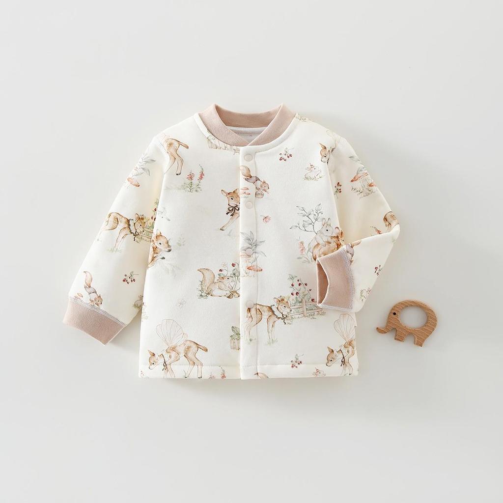 Unisex Baby Cartoon Jacket - Lightweight 60g Cotton, Two-Button, Seamless, Warm Outerwear for Autumn Outings.