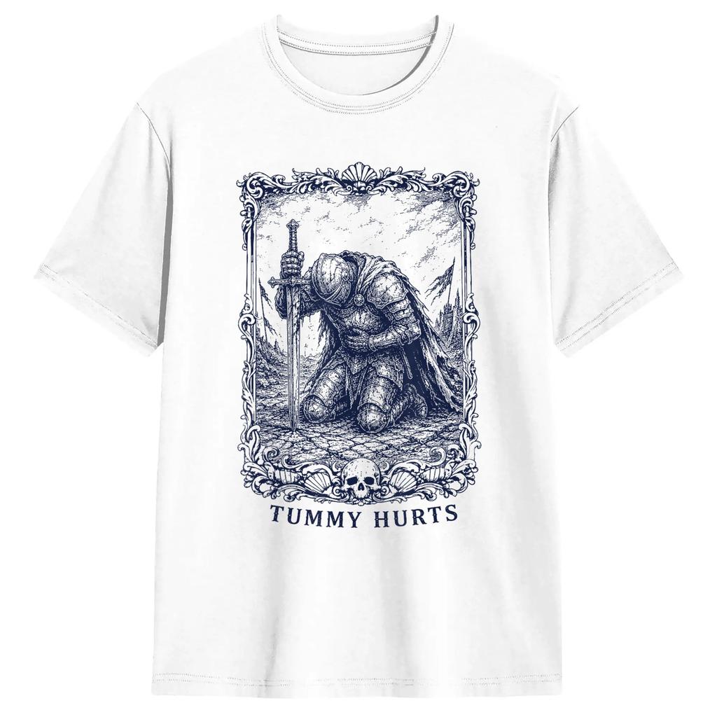 My Tummy Hurts Meme Tummy Ache Survivor Medieval Knight T Shirt for Men Pure Cotton Amazing T-Shirt Crewneck Tees Short Sleeve
