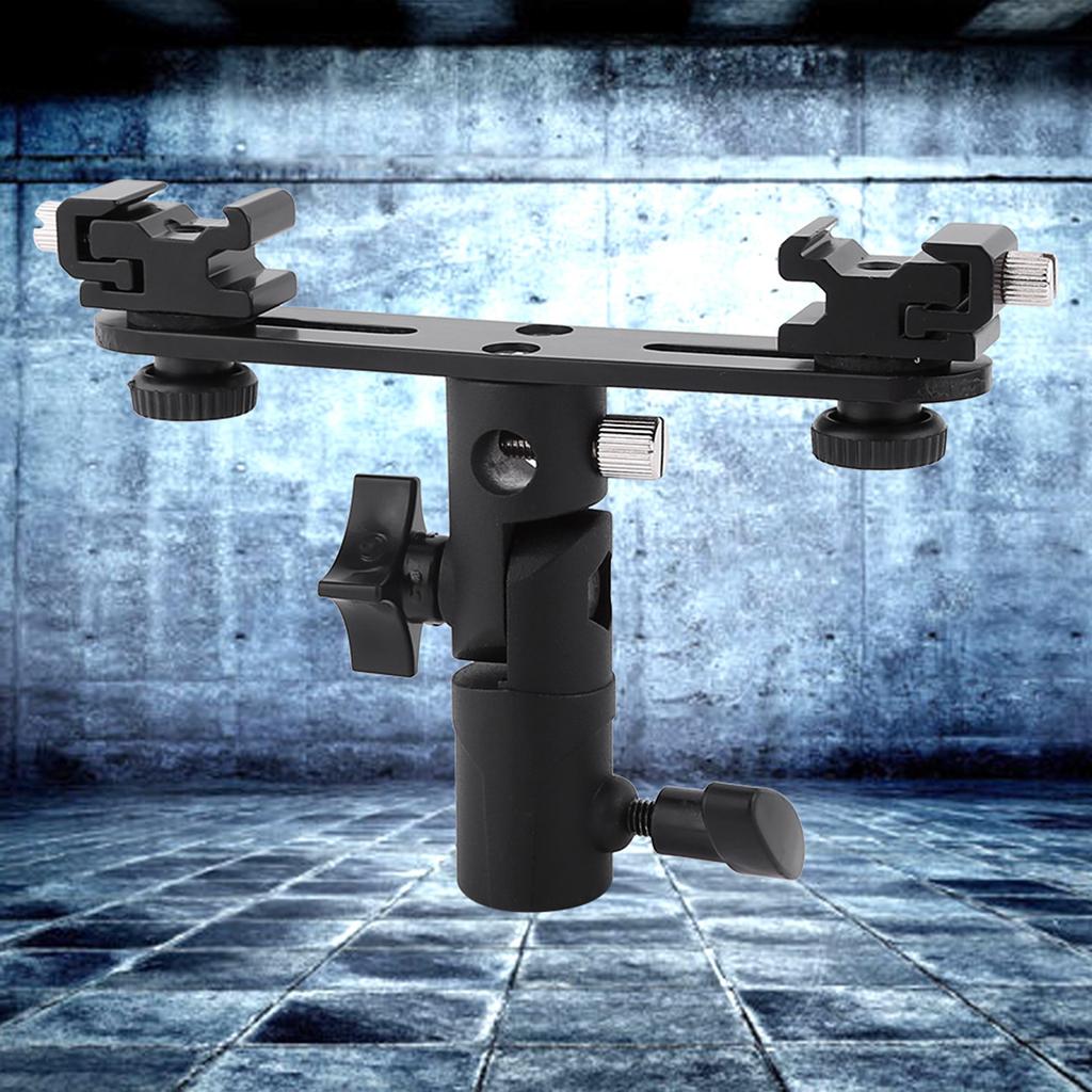 Black Double Hot Shoe Flash Umbrella Holder Light Stand Bracket For Photo Video Photography