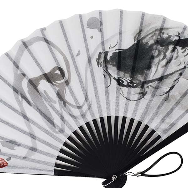 large fan gift box leather strap lacquered paint Fan, Sumi-e fan, black-dyed fan, carp, bag, included, included,