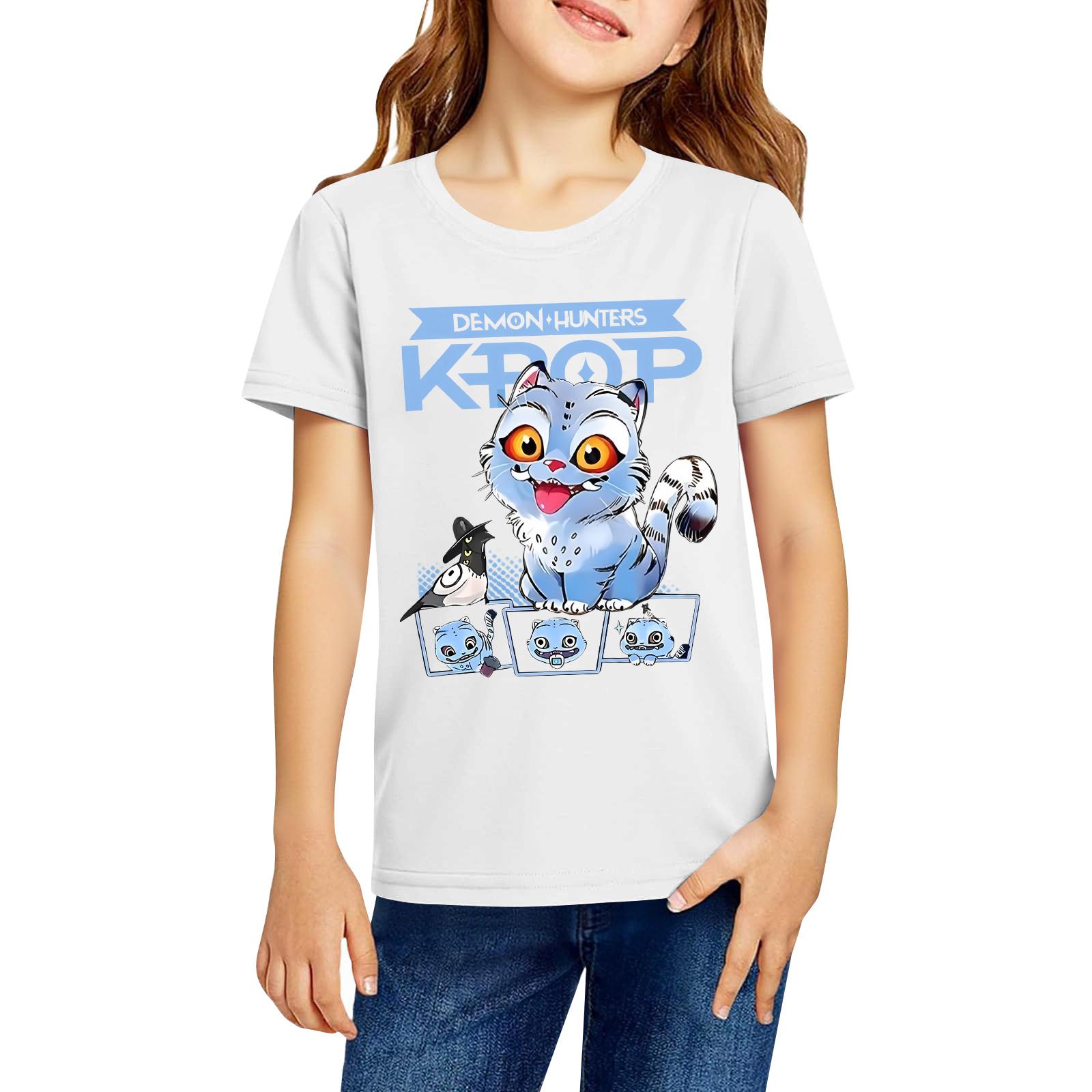 

Fashionable Round Neck Short Sleeve Work Clothes Printed Tops For KID Summer Tops 160 білий